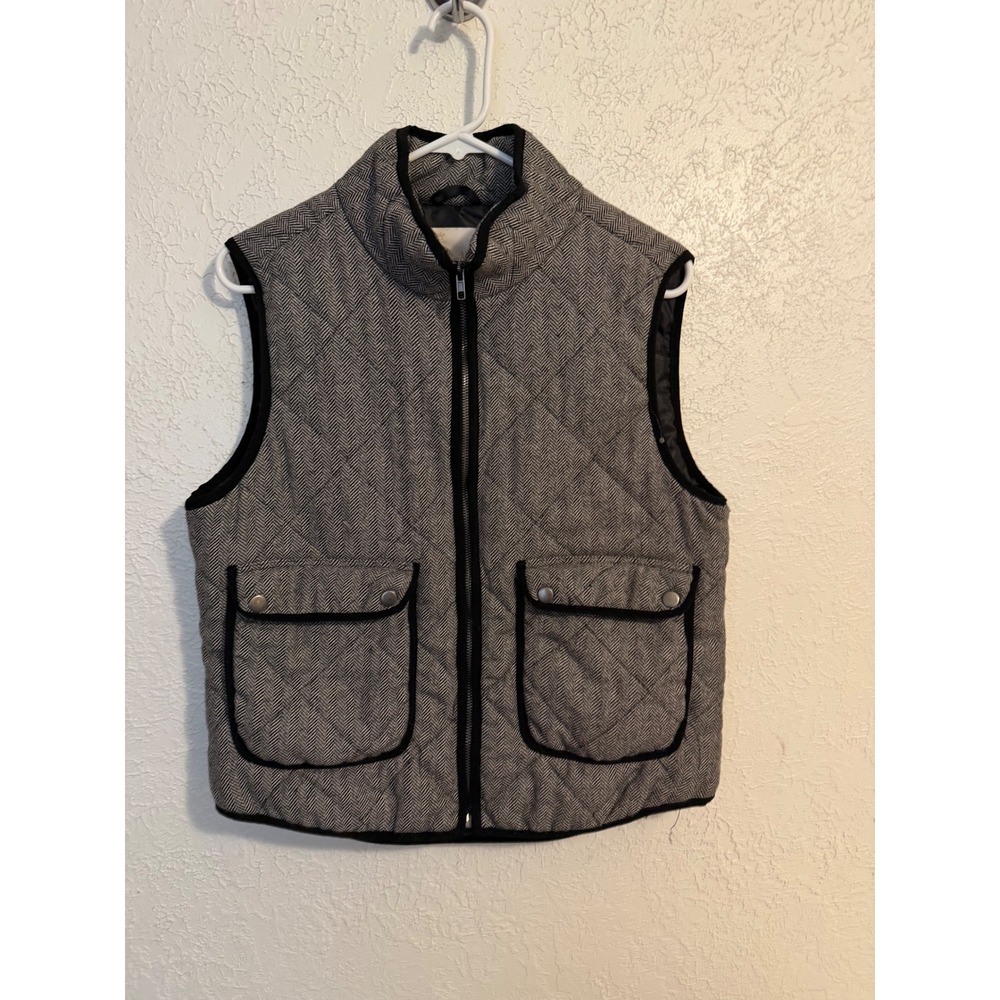 Altar'd State Grey Herringbone Quilted Wool Blend Vest Large Dark Academia